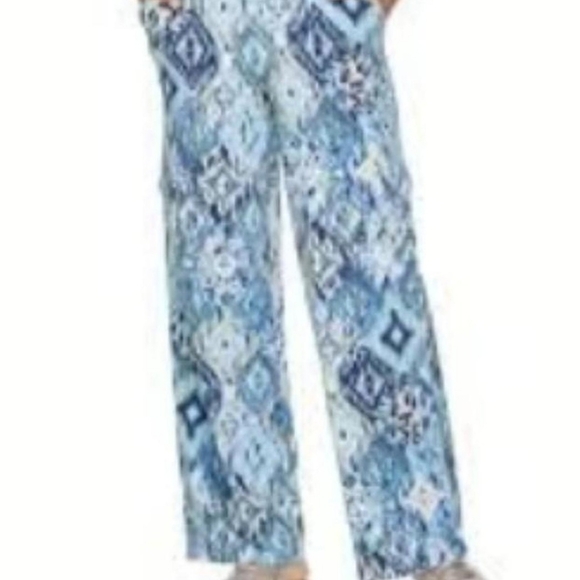 Denim and Co Beach blue yellow wide leg‎ cargo pants with elastic waistband 3x - Picture 5 of 5